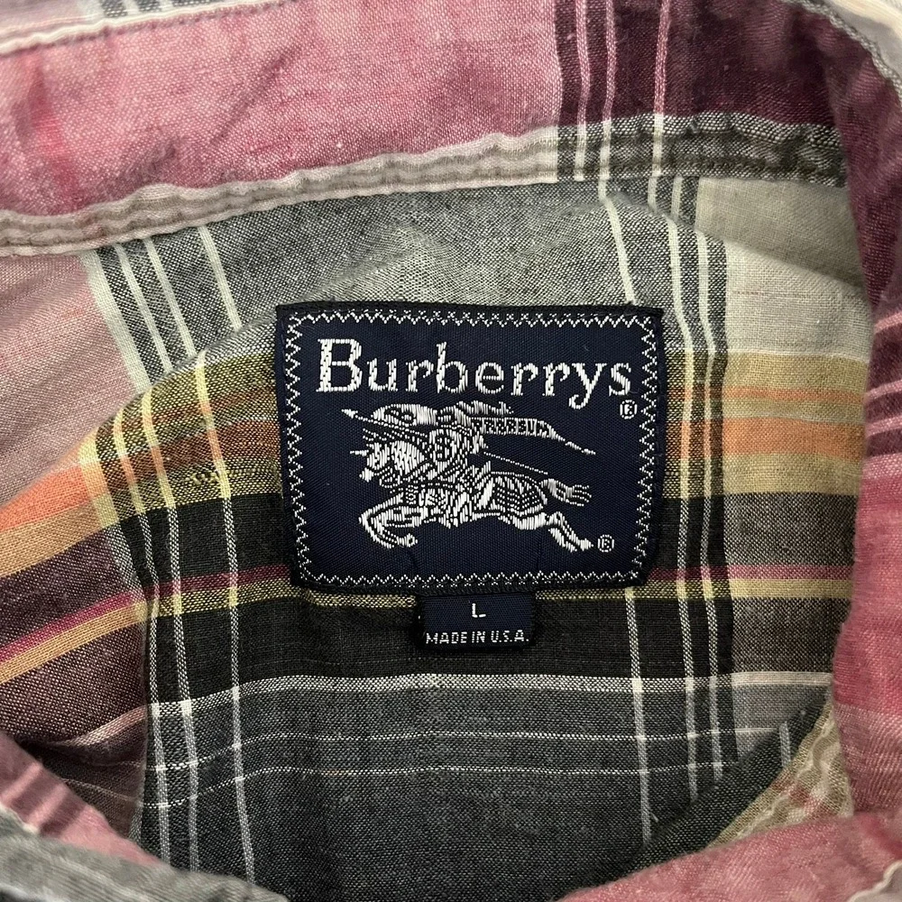 Burberrys Vintage Mens Plaid Button Down Shirt Large Multi Color Made in‎ USA